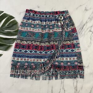 Ozark Womens Vintage 90s Fringe Trim Mini Skirt Size M Blue Pink Southwest